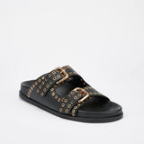 SOL SANA - Thea Footbed Slides - Black & Gold