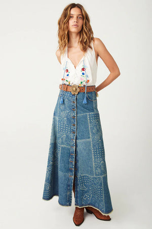 SPELL - Road Trip Denim Maxi Skirt - Bandana