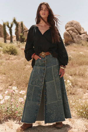 SPELL - Road Trip Denim Maxi Skirt - Bandana