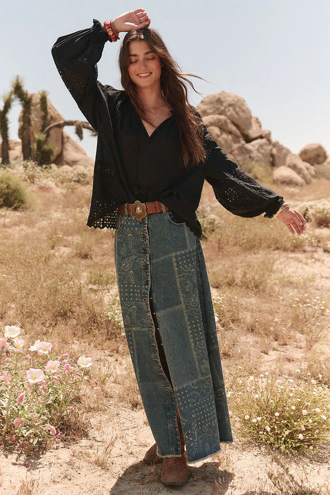 SPELL - Road Trip Denim Maxi Skirt - Bandana