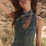 SPELL - Road Trip Denim Vest Dress - Bandana