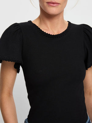 KIVARI - Tallulah Crochet Edge Tee - Black