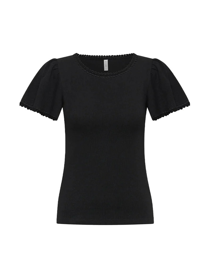 KIVARI - Tallulah Crochet Edge Tee - Black