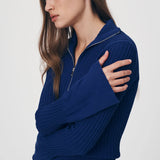 ROWIE - Travis Zip Knit Top - Cobalt