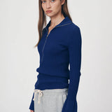 ROWIE - Travis Zip Knit Top - Cobalt