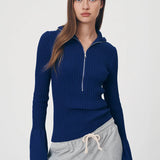 ROWIE - Travis Zip Knit Top - Cobalt