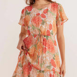 MINK PINK - Aida Flutter Sleeve Dress - Apricot Floral