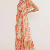 MINK PINK - Aida Flutter Sleeve Dress - Apricot Floral