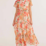 MINK PINK - Aida Flutter Sleeve Dress - Apricot Floral