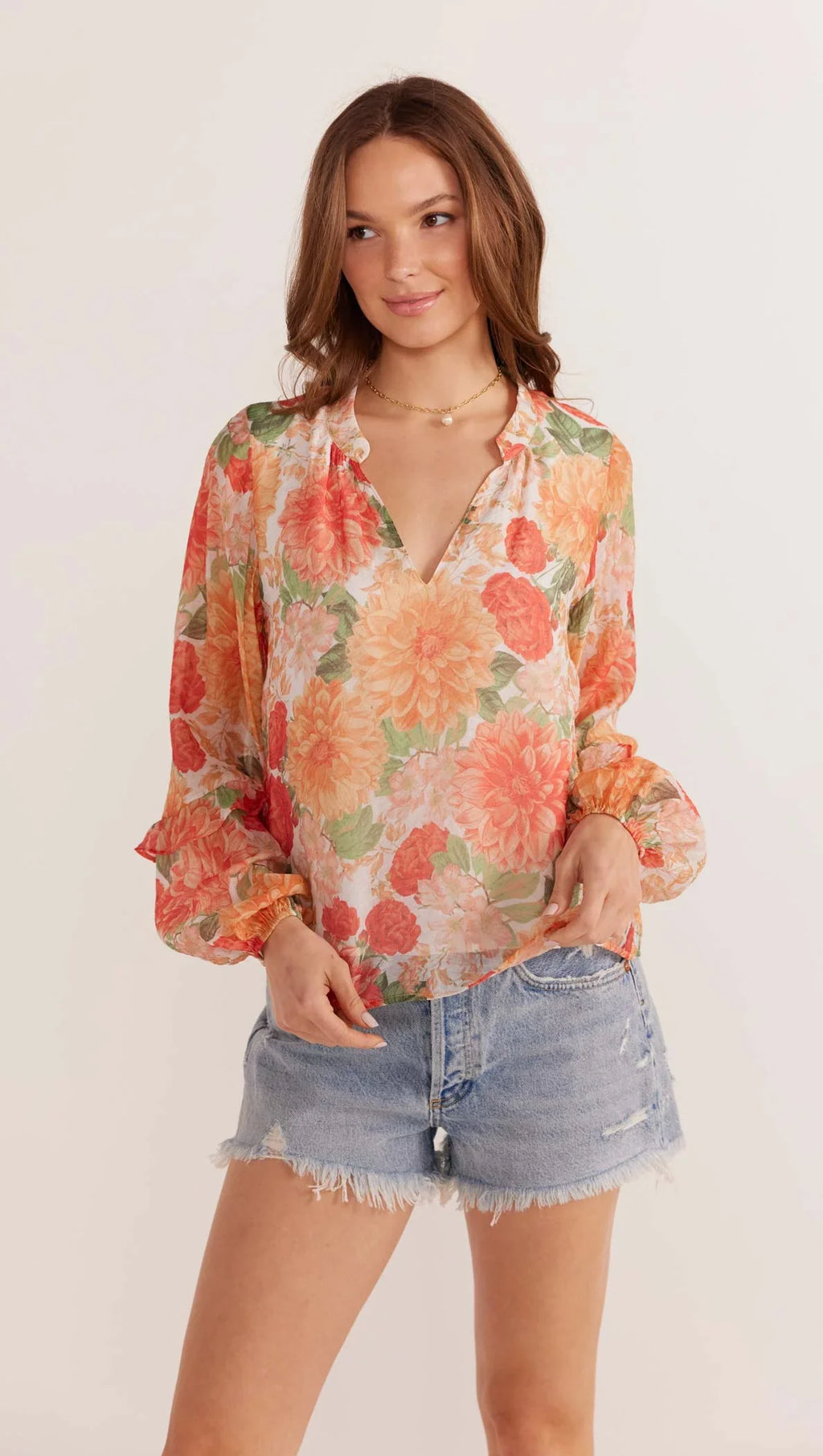 MINK PINK - Aida Long Sleeve Blouse - Apricot Floral