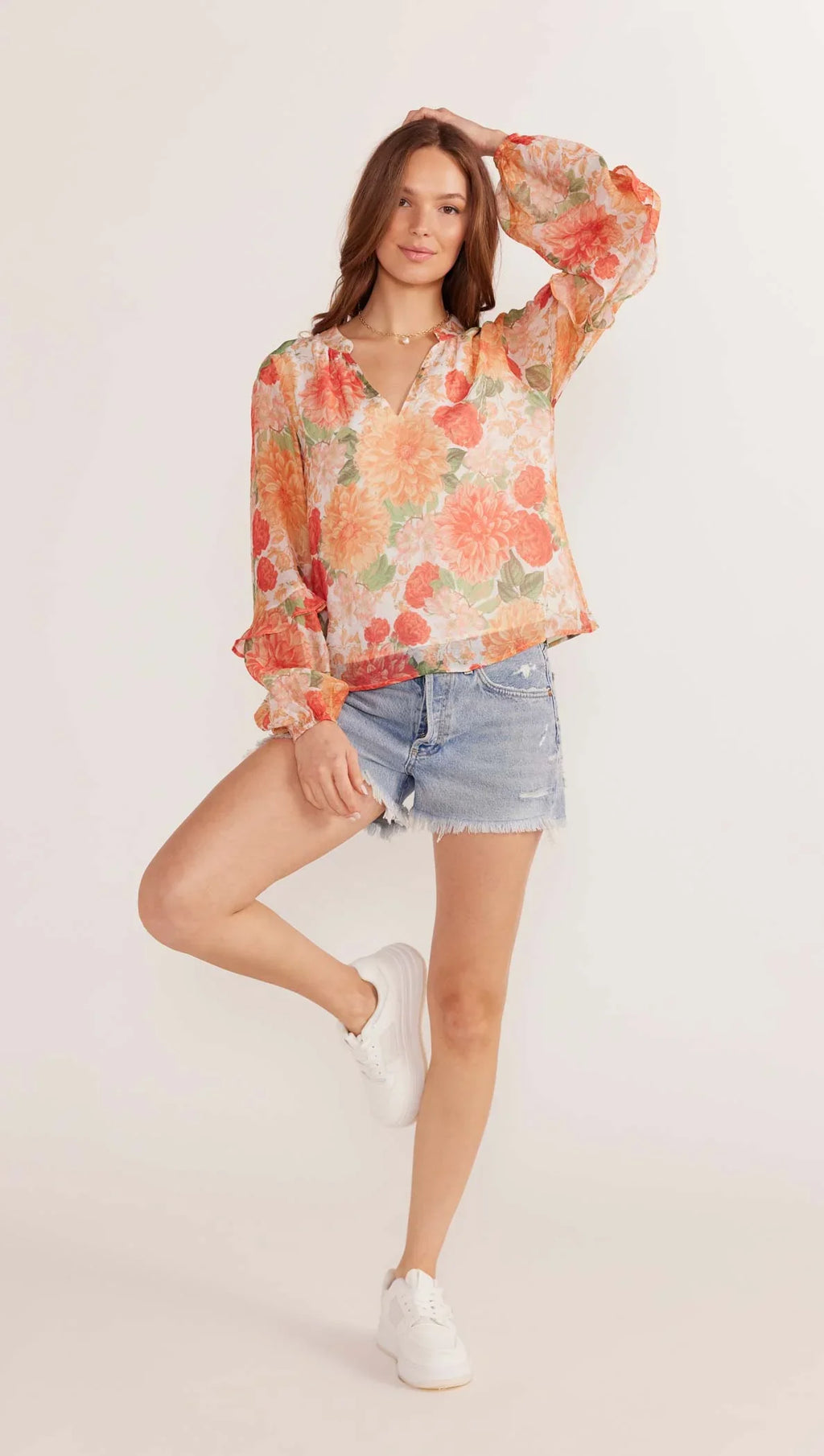 MINK PINK - Aida Long Sleeve Blouse - Apricot Floral