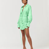 SUBOO - Halley Rouched Mini Shirt Dress - Apple Green