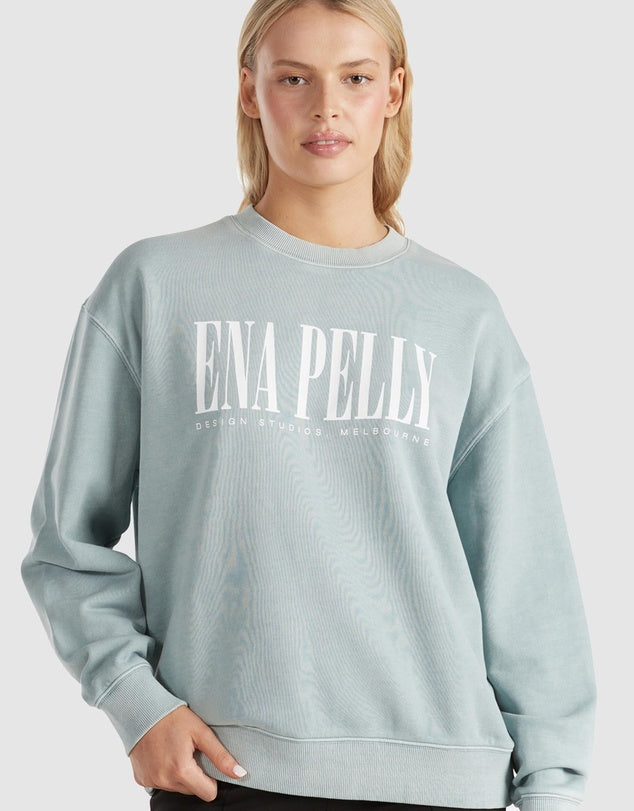 ENA PELLY - Lilly Oversized Sweater City Logo - Seafoam Wash
