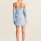 SHONA JOY - Layla Long Sleeve Ruffle Mini Dress - Sky