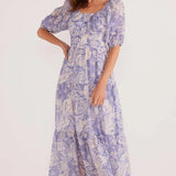 MINK PINK - Lola Tiered Midi Dress - Blue Paisley