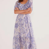 MINK PINK - Lola Tiered Midi Dress - Blue Paisley