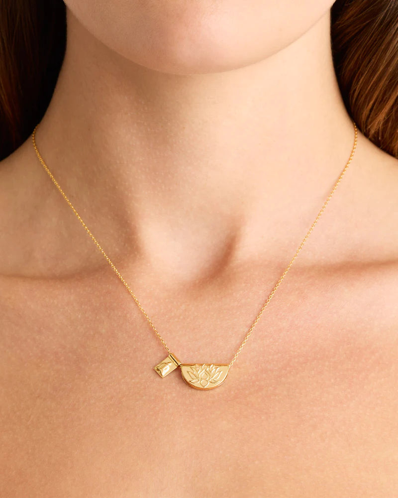 BY CHARLOTTE - Gold Lotus & Little Buddha Necklace