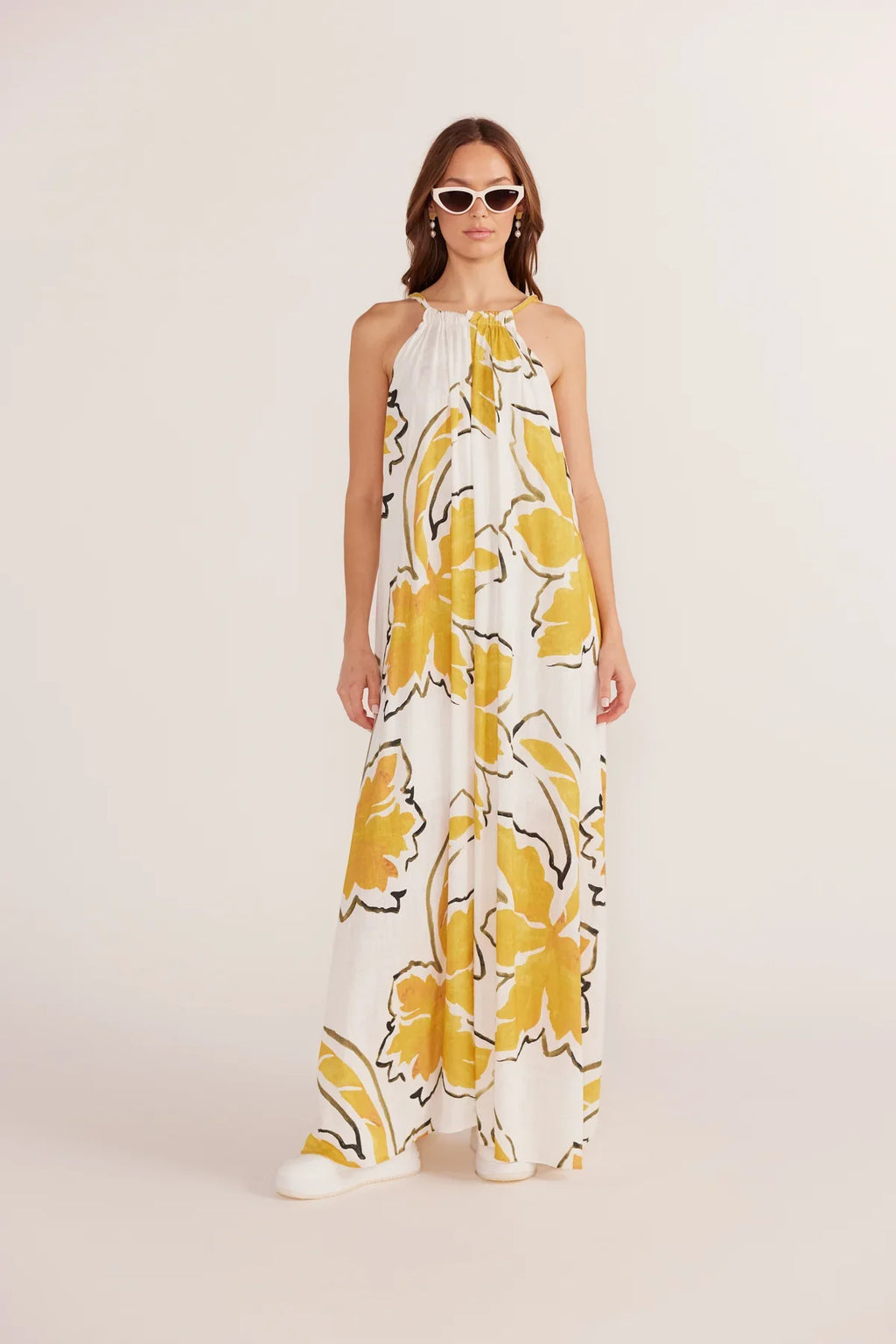 MINK PINK - Zuri Halter Neck Maxi Dress - White Palm