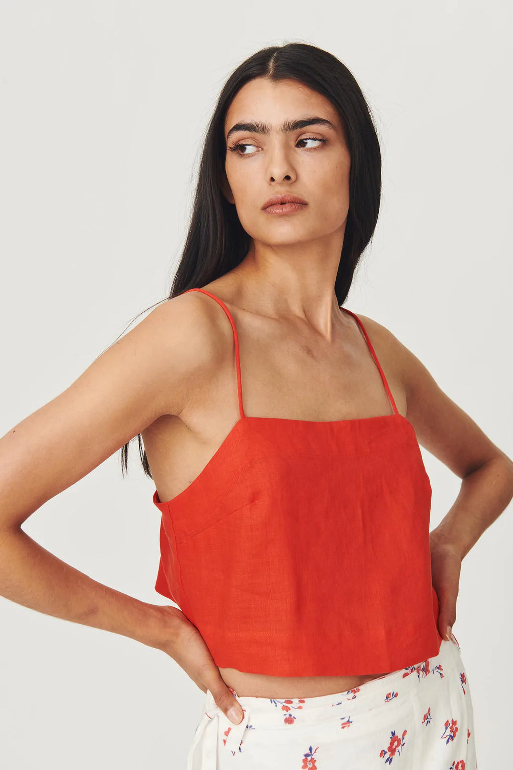 ROWIE - Sunny Linen Crop - Aperol Red